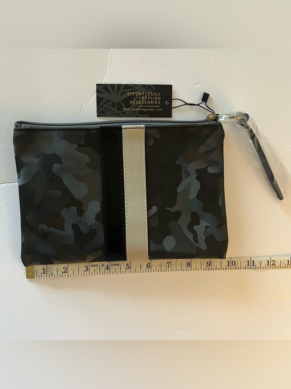 NWT Wristlet Makeup Bag Clutch Pouch Charleston Bags Black/Gray Camo Zipper